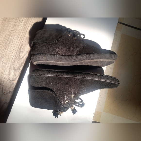 LOUIS VUITTON Boots Heel Monogram Suede Black EU36.5 RARE! - Picture 11 of 16